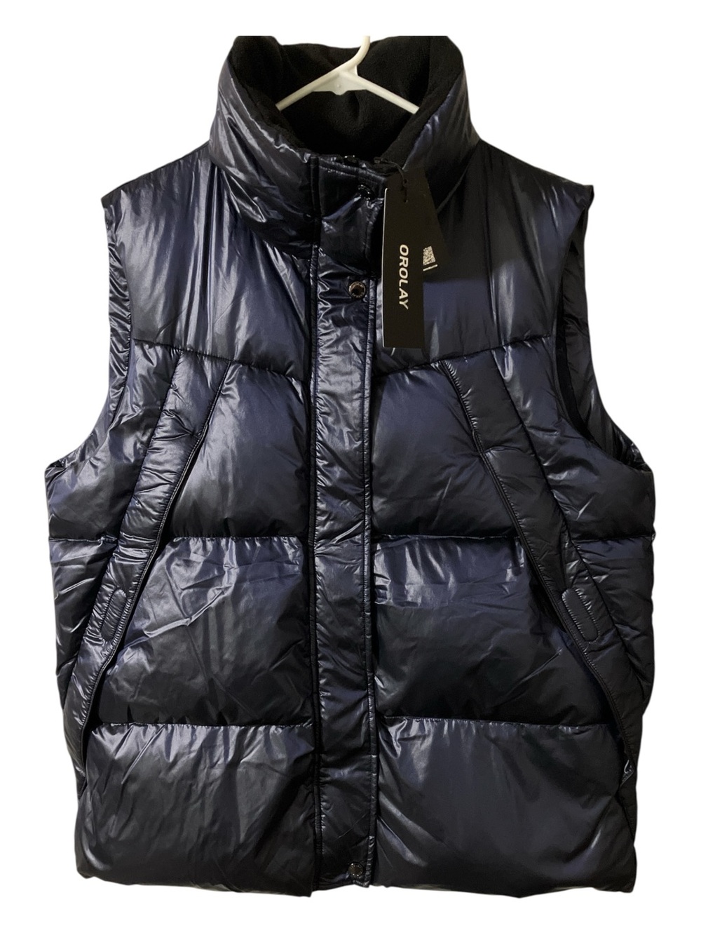 New With Tags Orolay Down Puffer Vest XL Blue Fall Ski Winter Fleece Collar